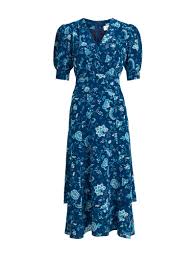 Floral Wrap Midi Dress (Navy/Yellow Print)